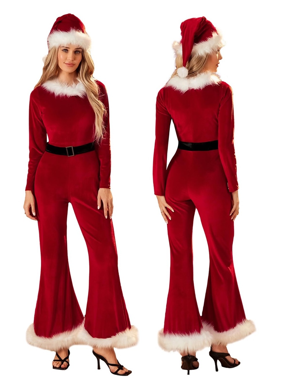 Sexy Mrs Santa Claus Costume Women’s Size S Red Velvet Jumpsuit Hat Halloween